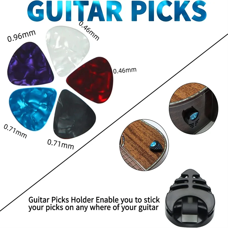 10Pcs Soft Guitar Strap With 3 Pick Holders, Strap Button Headstock Adaptor, 1 Pair Strap Locks and 5 Guitar Picks Set