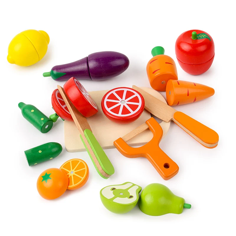 Juguete de simulación de cocina, juego clásico de madera, juguete educativo Montessori para niños, regalo para cortar frutas y verduras