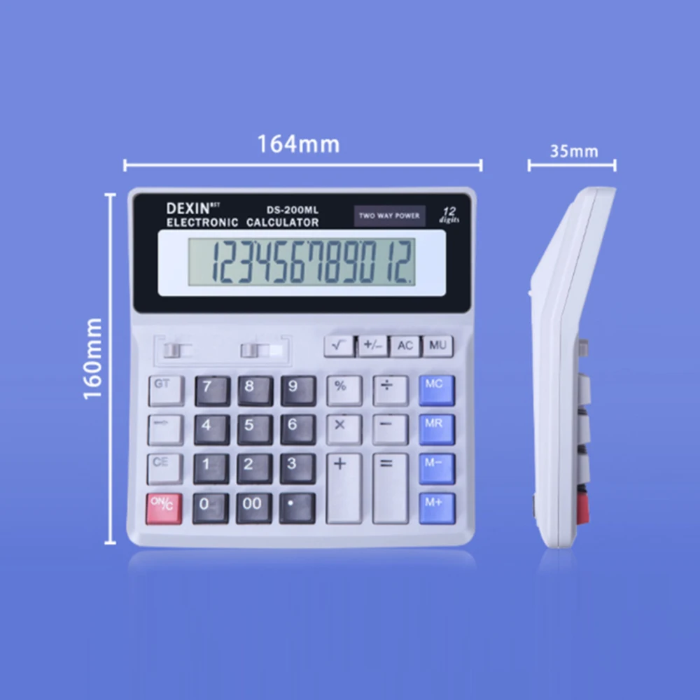 Desk Calculator 12 Digit LCD Display Solar Battery Powered  Big Button Giant Accounting Calculator w/ Anti-slip Bottom for Home