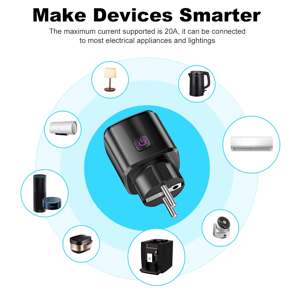WiFi 20A stopcontact met stroombewaking Tuya Smart EU-stekkertimer Kinderslotuitgang Google Home Alice SmartThings Alexa