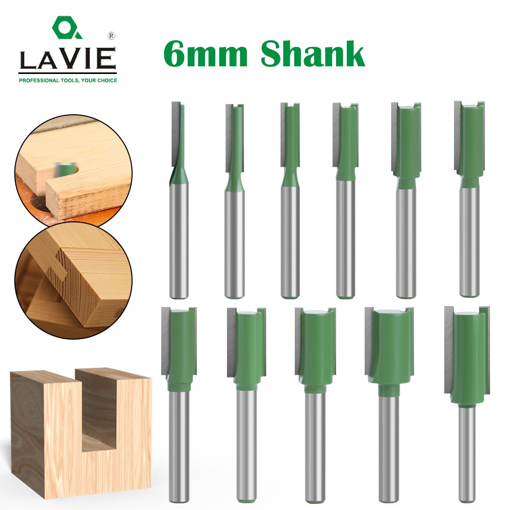 LAVIE 1 pièce 6mm tige droite carbure de tungstène simple Double cannelure routeur fraise à bois pour outil de menuiserie MC06020