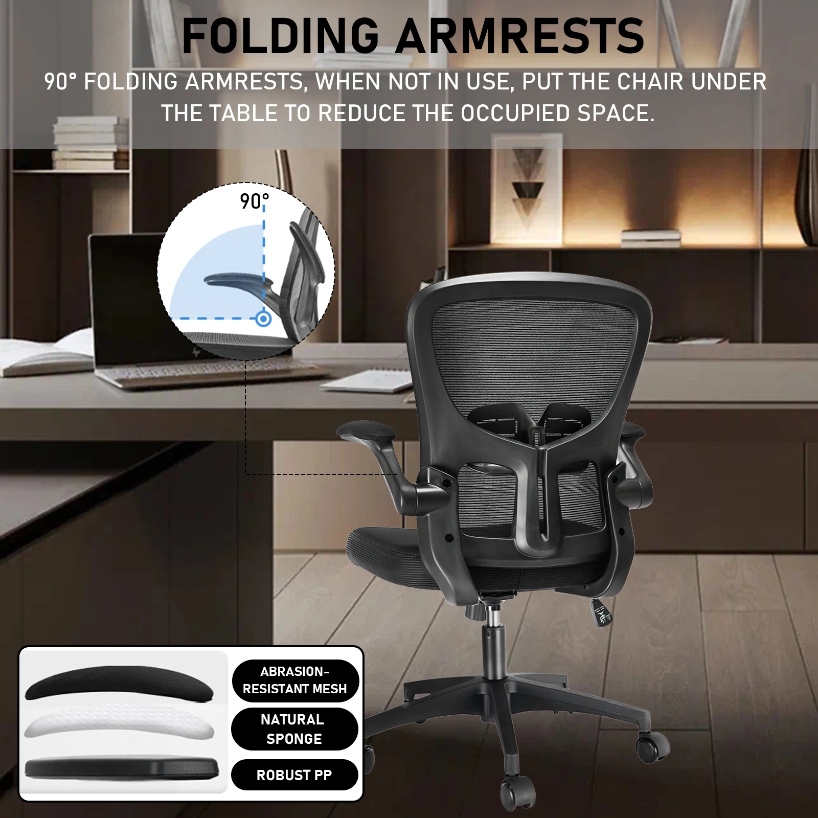 Sedia da ufficio ergonomica Durrafy, con braccioli pieghevoli, con supporto lombare regolabile, sedia direzionale con capacità di carico di 135 kg,