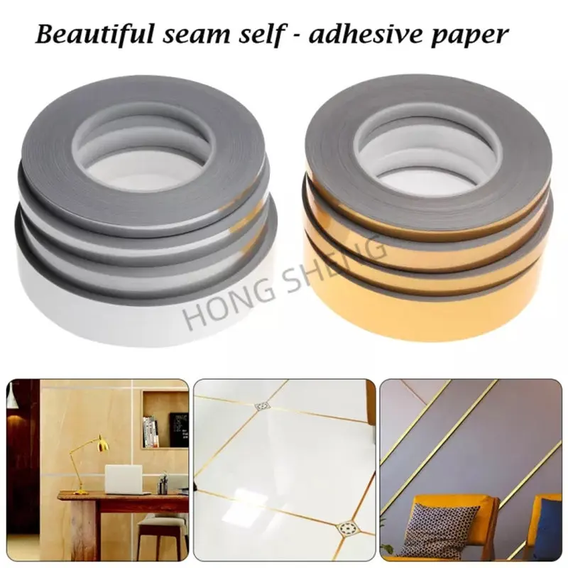 papel de parede 3d autoadesivo adesivos para parede decoração para casa 50m ouro preto auto-adesivo telha adesivos fita piso impermeável lacuna de parede vedação tira telha beleza costura adesivo casa decoratio