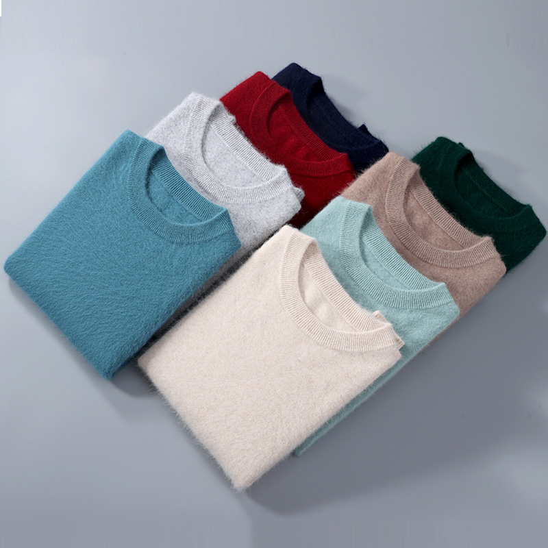 ชาย Mink CASHMERE เสื้อกันหนาวหลวมฤดูใบไม้ร่วงฤดูหนาวเยาวชนสีทึบเสื้อแขนยาวหนารอบคอถัก Bottoming เสื้อกันหนาว