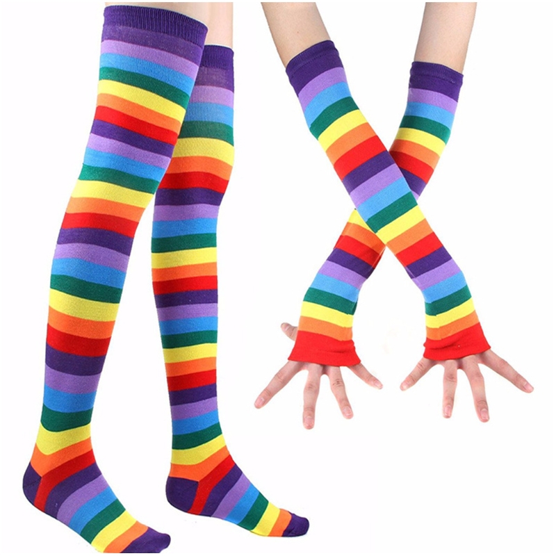Conjunto accesorios disfraz arcoíris para niños y adultos, falda tutú tul, guantes sin dedos, calcetines largos,