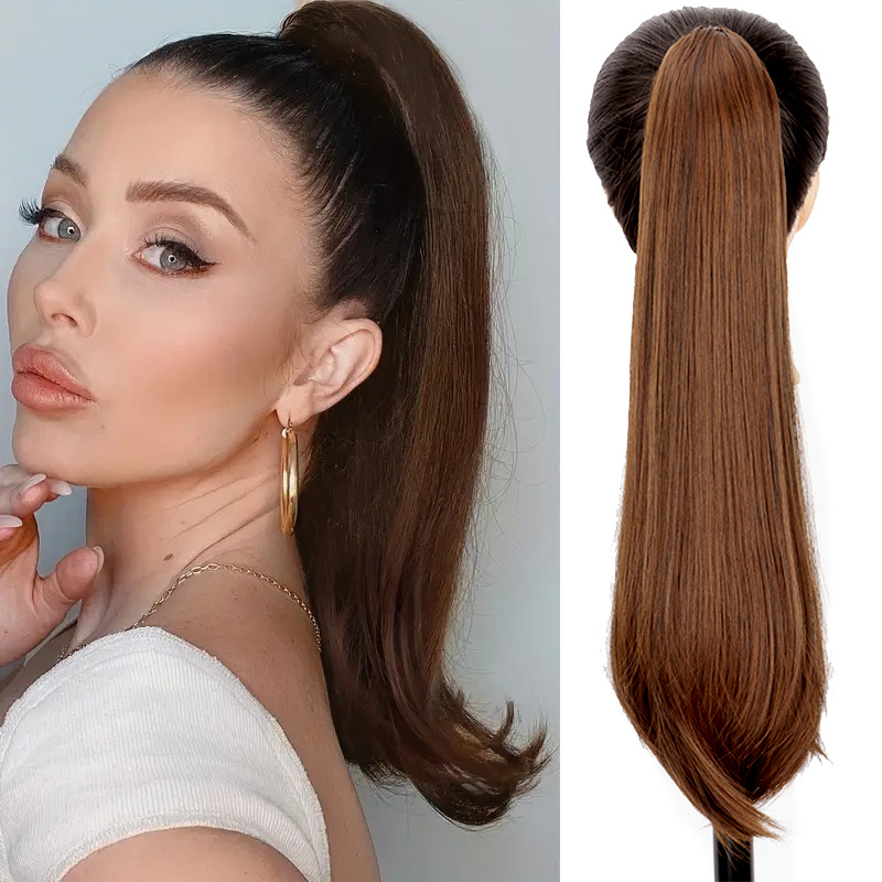 Synthetische lange, gerade, leicht verzogene Pferdeschwanz-Klauen-Clip-in-Haarverlängerung, hitzebeständiges Haarteil für Frauen