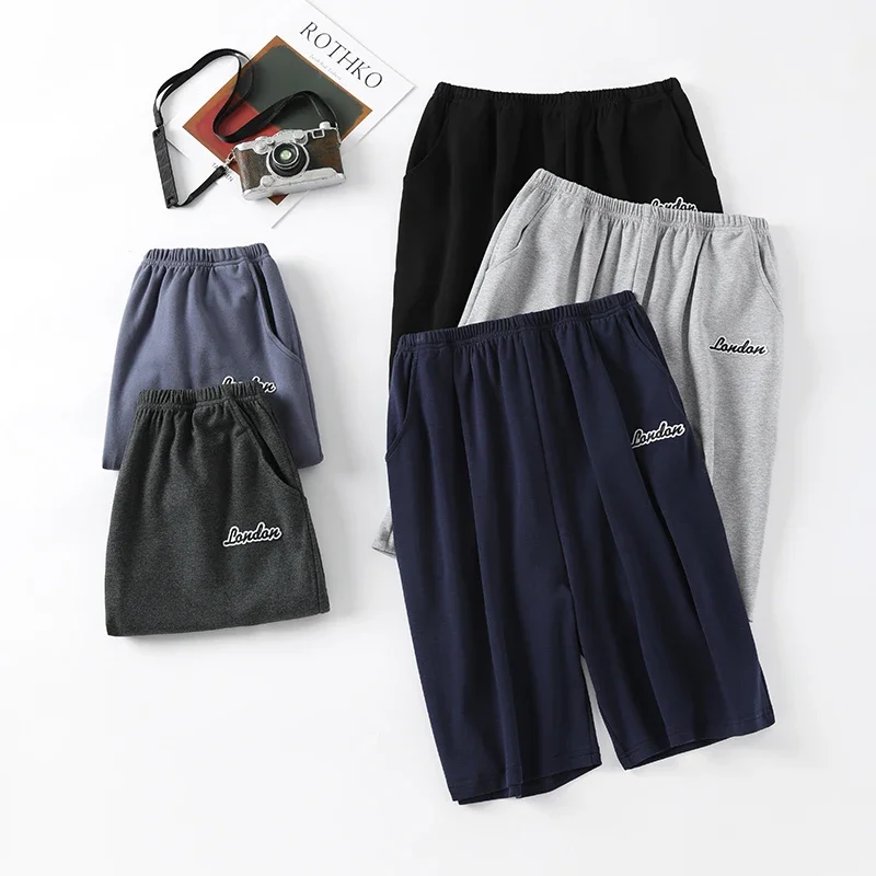 Sommer neue Stil einfarbige Pyjama hose adluts nach Hause lose Baumwolle Pyjama Herren Schlaf unten elastische Taille atmungsaktive Shorts