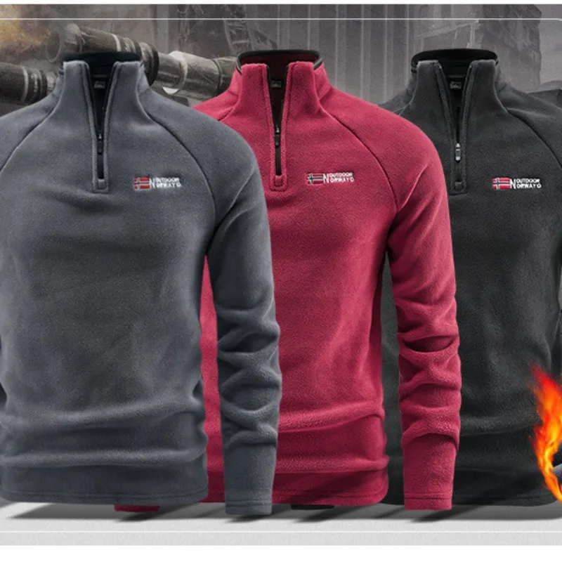 Otoño Invierno Polar sudadera para hombres grueso cálido cuello alto media cremallera Casual capa Base hombre manga larga polar Top