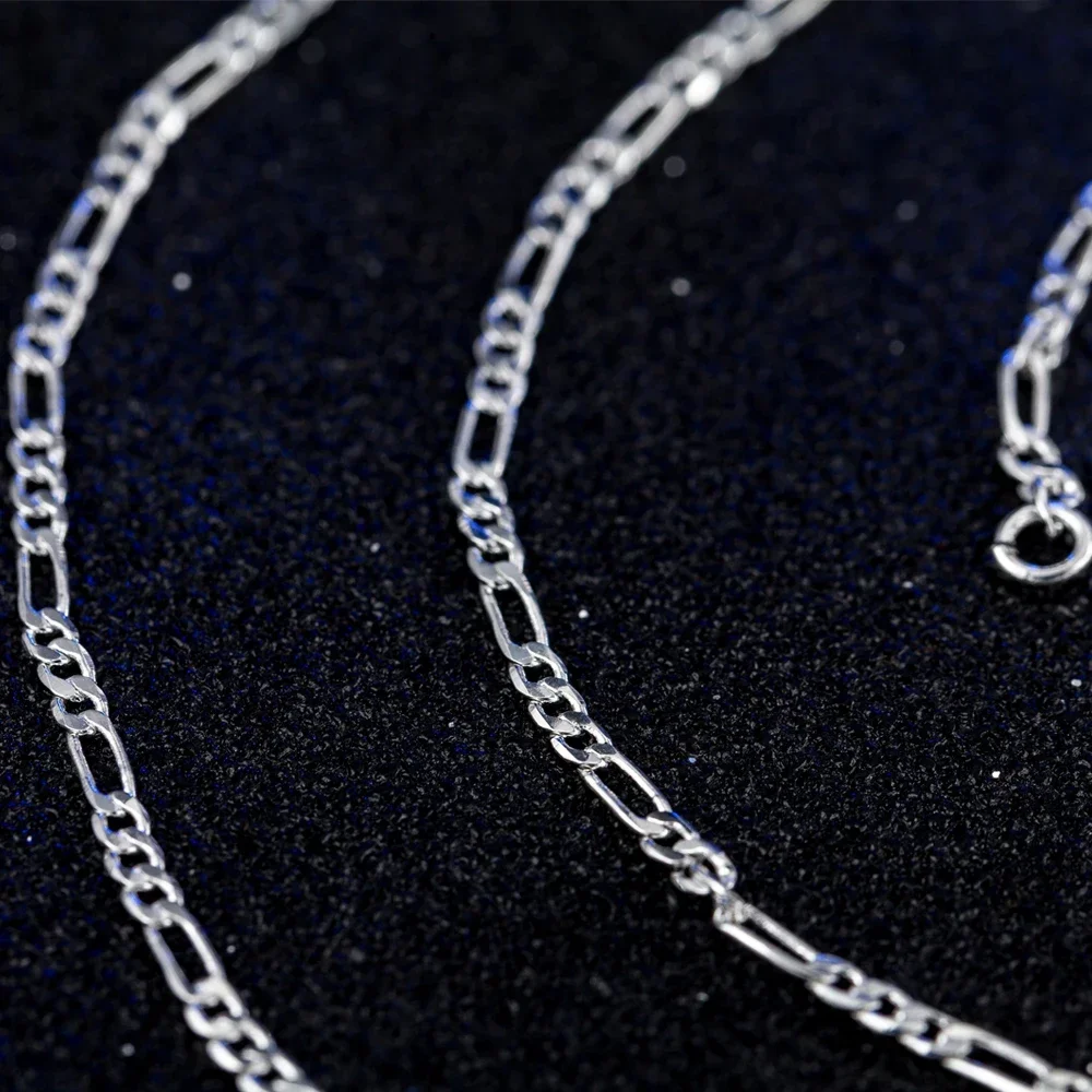 4mm Wide 925 Sterling Silver Figaro Necklace 3:1 Chain Hip Hop Three Room One NK Necklace Side Chain