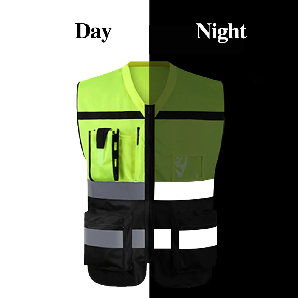 Custom LOGO Safety Vests with Pockets and Zipper Construction Working Clothes High Visibility Security Clothing