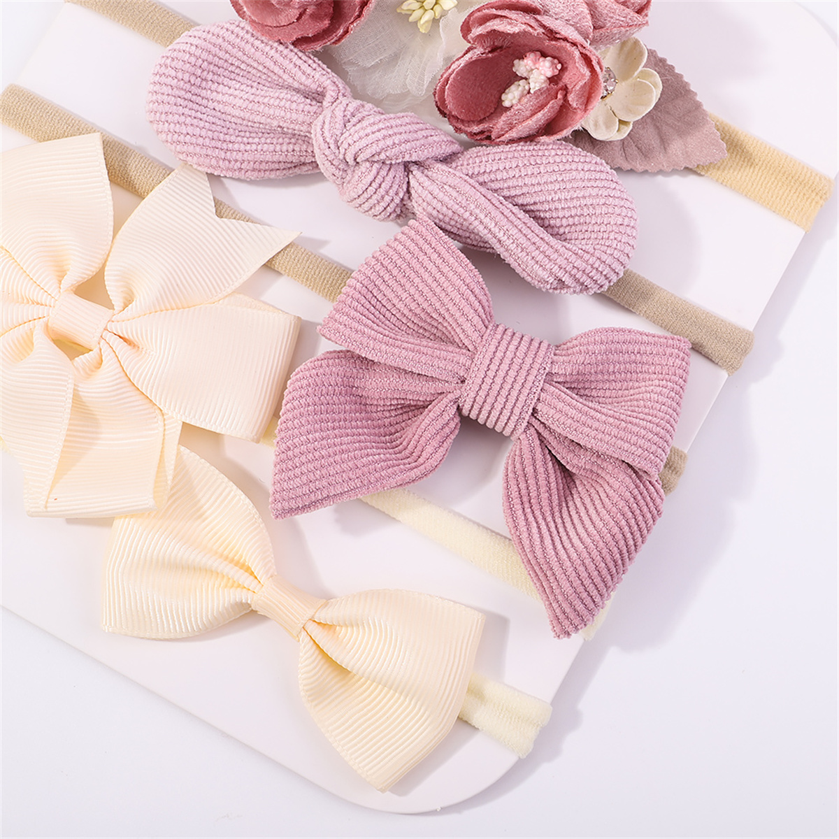 5 pçs/set doce bowknot elástico headbands para bebê menina malha náilon bonito flor hairbands bebê menina decoração headwear