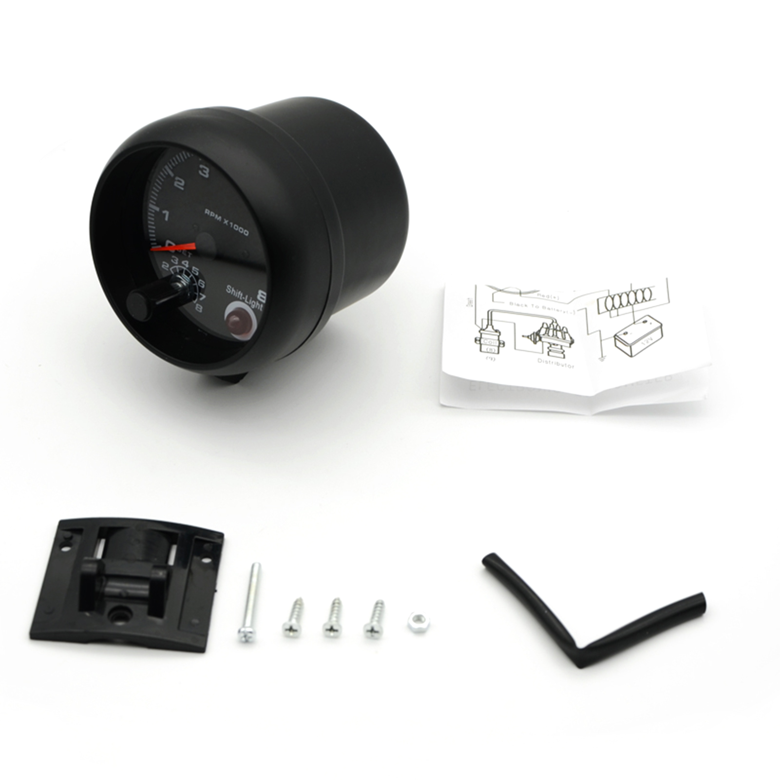 ユニバーサルカータコメーターゲージ、ブラック、ブルーインターシフトライト、0-8000 rpm、3.75"