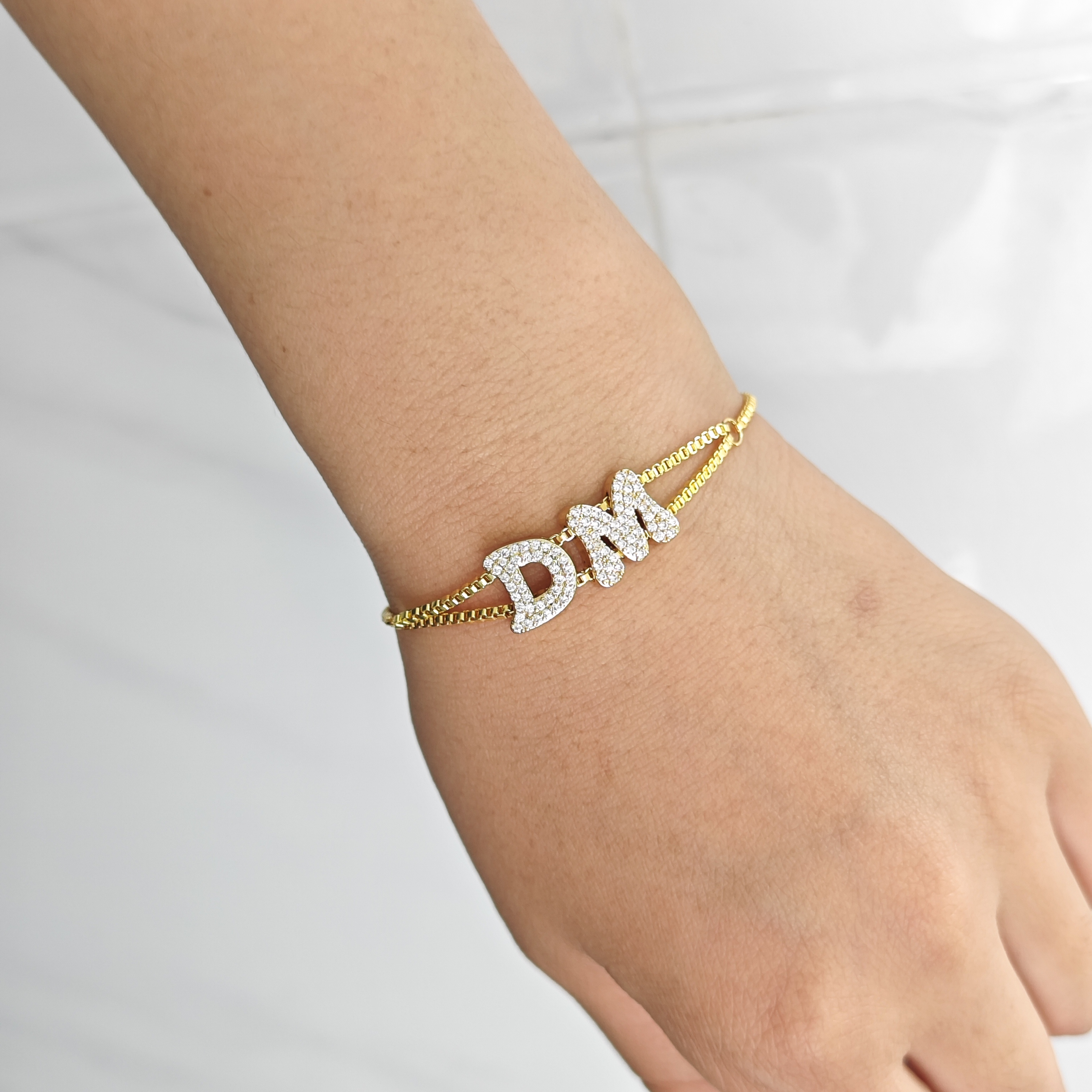 DOREMI cristal circón nombre personalizado letra doble cadena malla delicada letra deslizante personalizar nombre pulseras