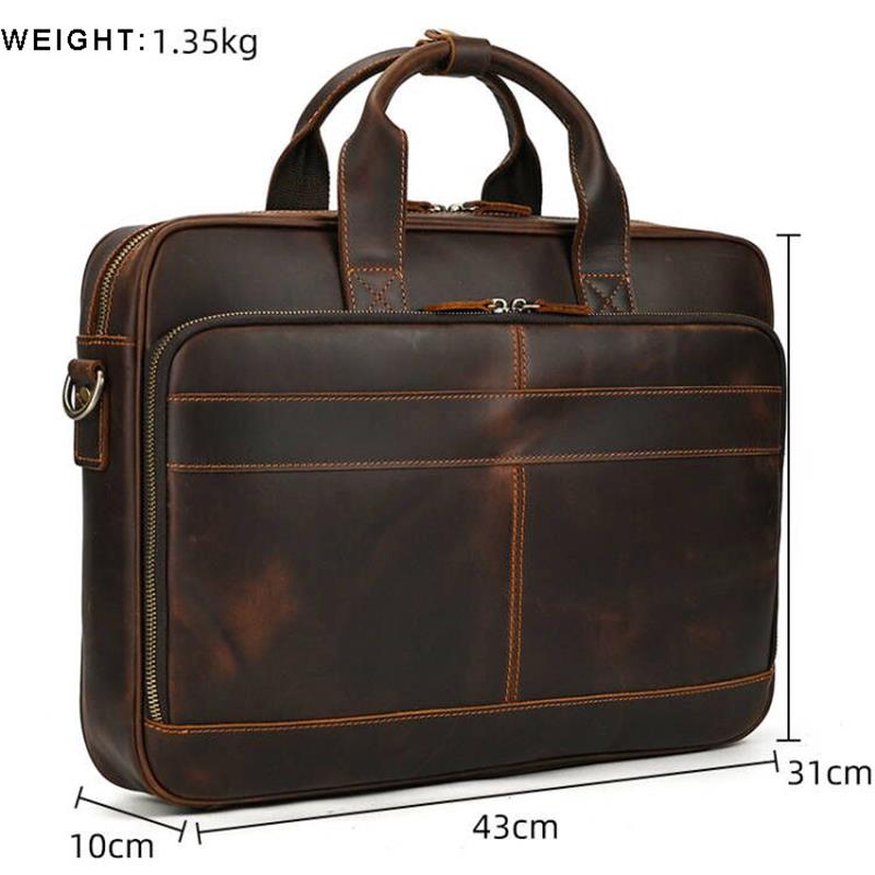 17.3"  Business Handbag Genuine Leather Laptop Tote Bag Big Capacity Leather Male Shoulder Bag Men's Working Briefcases Handbags