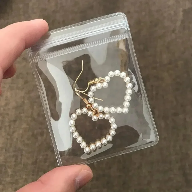 50/100 Stuks Dikker Pvc Sieraden Pakket Zakken Transparant Anti-Oxidatie Organizer Display Verpakking Opslag Zelfsluitende Zakjes