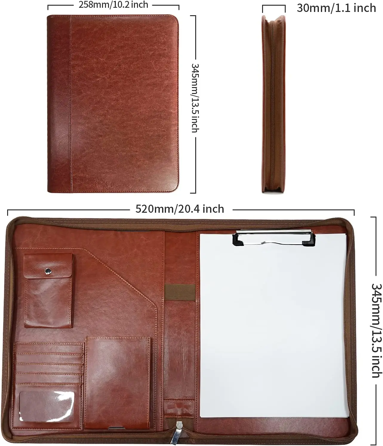 A4 Multifunctional Conference Folder Business Stationery Folder Leather Contract File Folders Zippered Organizer Card Holder