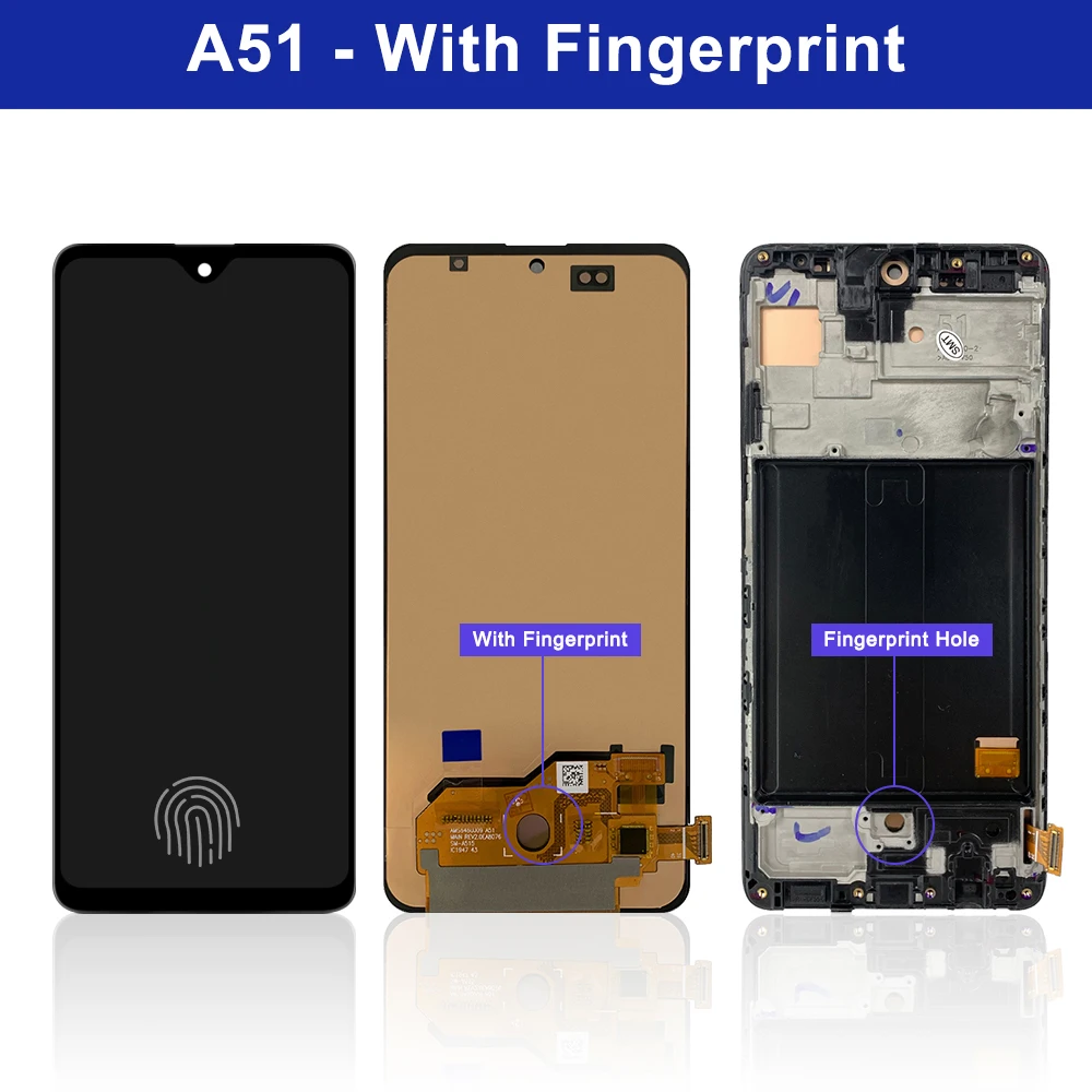 6.5 ''สำหรับ AMOLED สำหรับ Samsung A51 SM-A515FN /ds A515จอแสดงผล LCD ทัชสกรีน Digitizer พร้อมกรอบสำหรับ Samsung A51 LCD