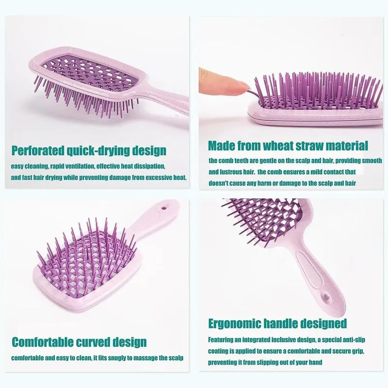 2 pçs pente profissional desembaraçar escova de cabelo massagem do couro cabeludo pente antiestático oco para fora escova de cabelo para molhado e seco barbeiro estilo de cabelo