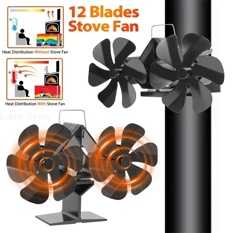 Wärme betriebener Ofen ventilator 12-Blatt-Holzofenventilator zum Holz brennen leiser energie sparender doppelter 6-Blatt-Brennholzkaminventilator