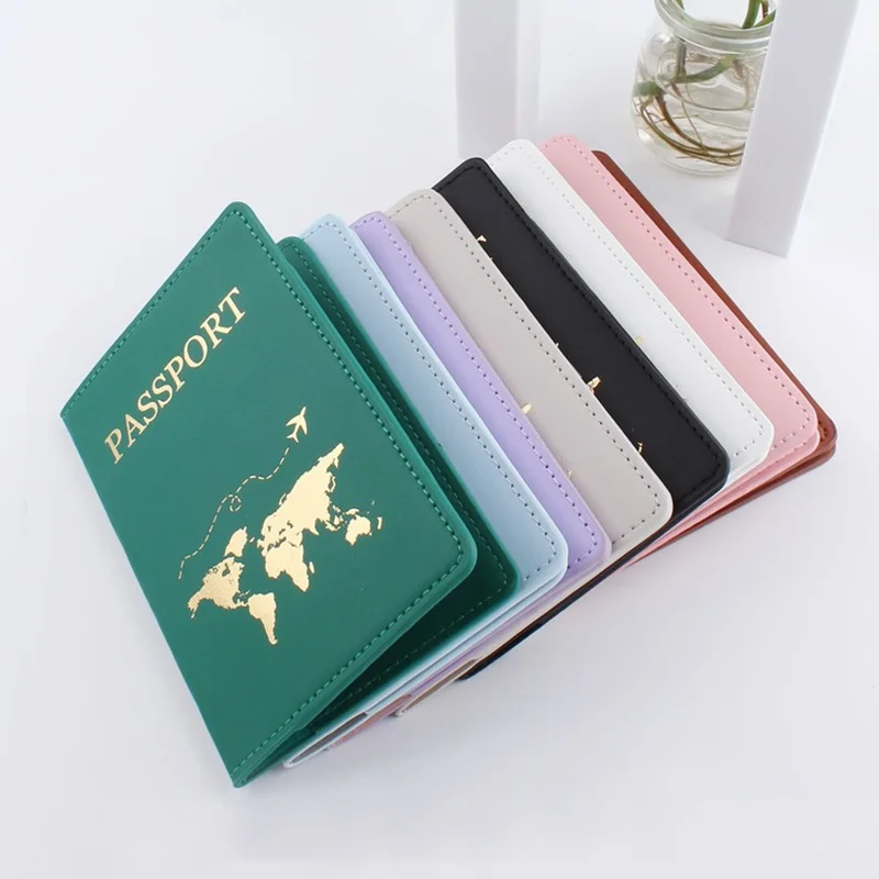 Nova moda simples capa de passaporte mundo fino viagem titular do passaporte carteira presente couro do plutônio caso cartão capa unisex