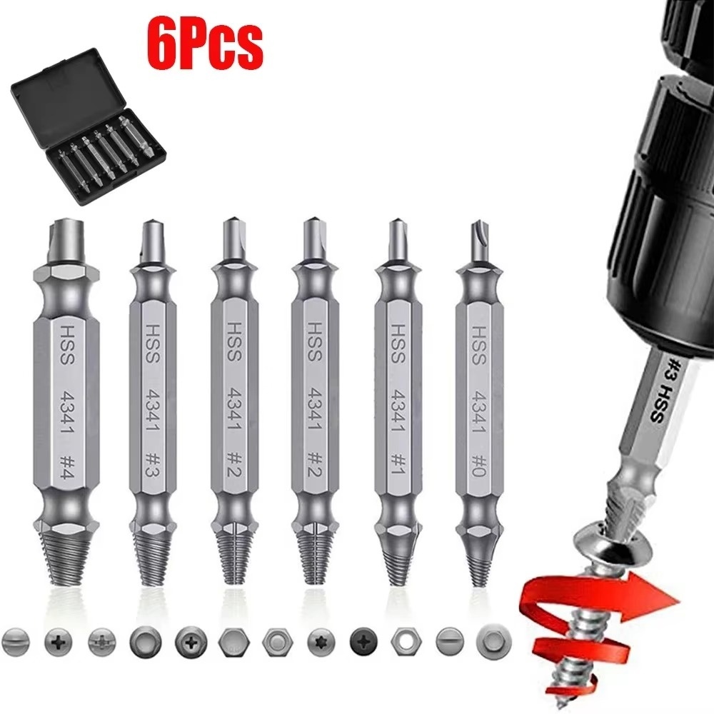 6PCS Broken Screw Extractor Drill Bits Set Double Head Speed Out Bolt Extractor Stud Removers Easily Take Out Demolition Tools