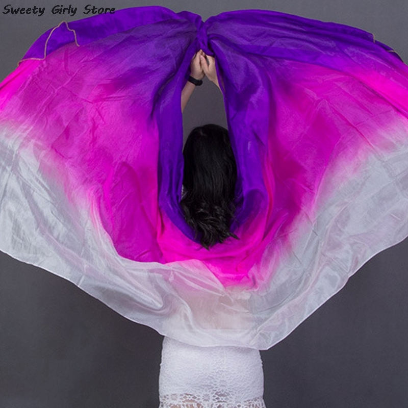 2m fitas de desempenho cor gradiente pashmina hijabs moda feminina cachecol de dança moderna xale de dança do ventre latina para festa na praia