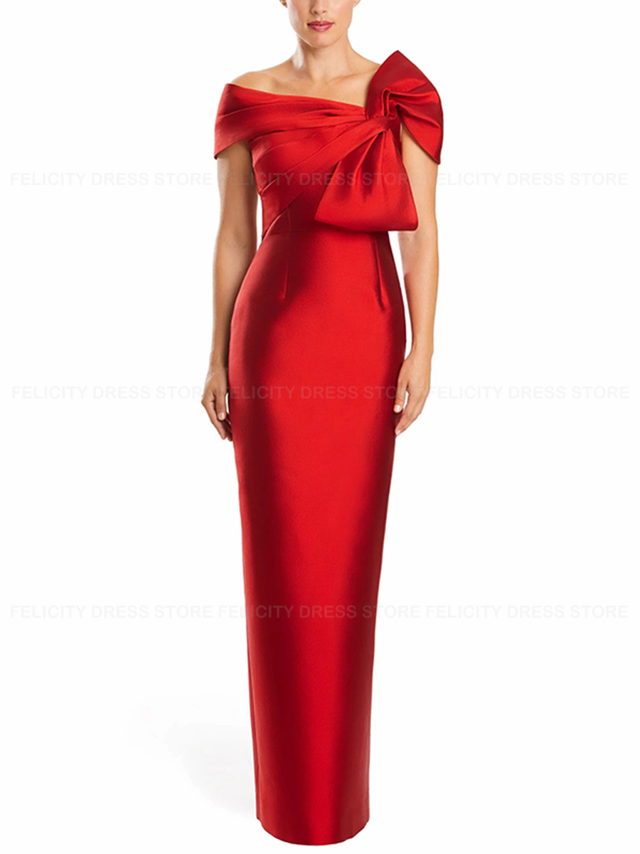 花嫁の母のためにカスタマイズされた非対称のサテンドレス,シンプルなシース,弓付きのフォーマルなウェディングドレス,2024