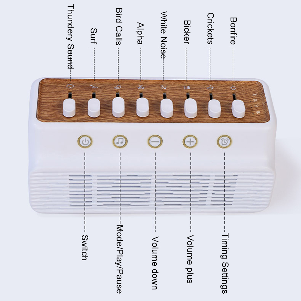 8 natuurlijke geluiden Baby White Noise Slaapmachine Draadloze Bluetooth-compatibele luidspreker Draagbare muziekdoos Slaapkamer Slaaphulpmiddelen