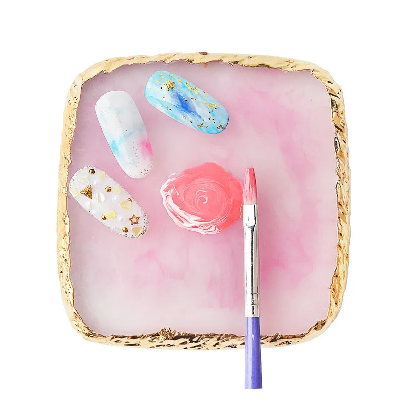1PC รอบเรซิ่นอาเกตหินเล็บ Palette เคล็ดลับเล็บปลอมผสมสีวาดพาเลทเจลชั้นวางเล็บเครื่องมือ