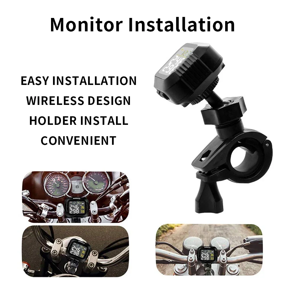 Sistema de supervisión de presión de neumáticos TPMS para motocicleta, alarma de temperatura con 2 sensores externos, sistemas de alarma de neumáticos para Moto en tiempo Real