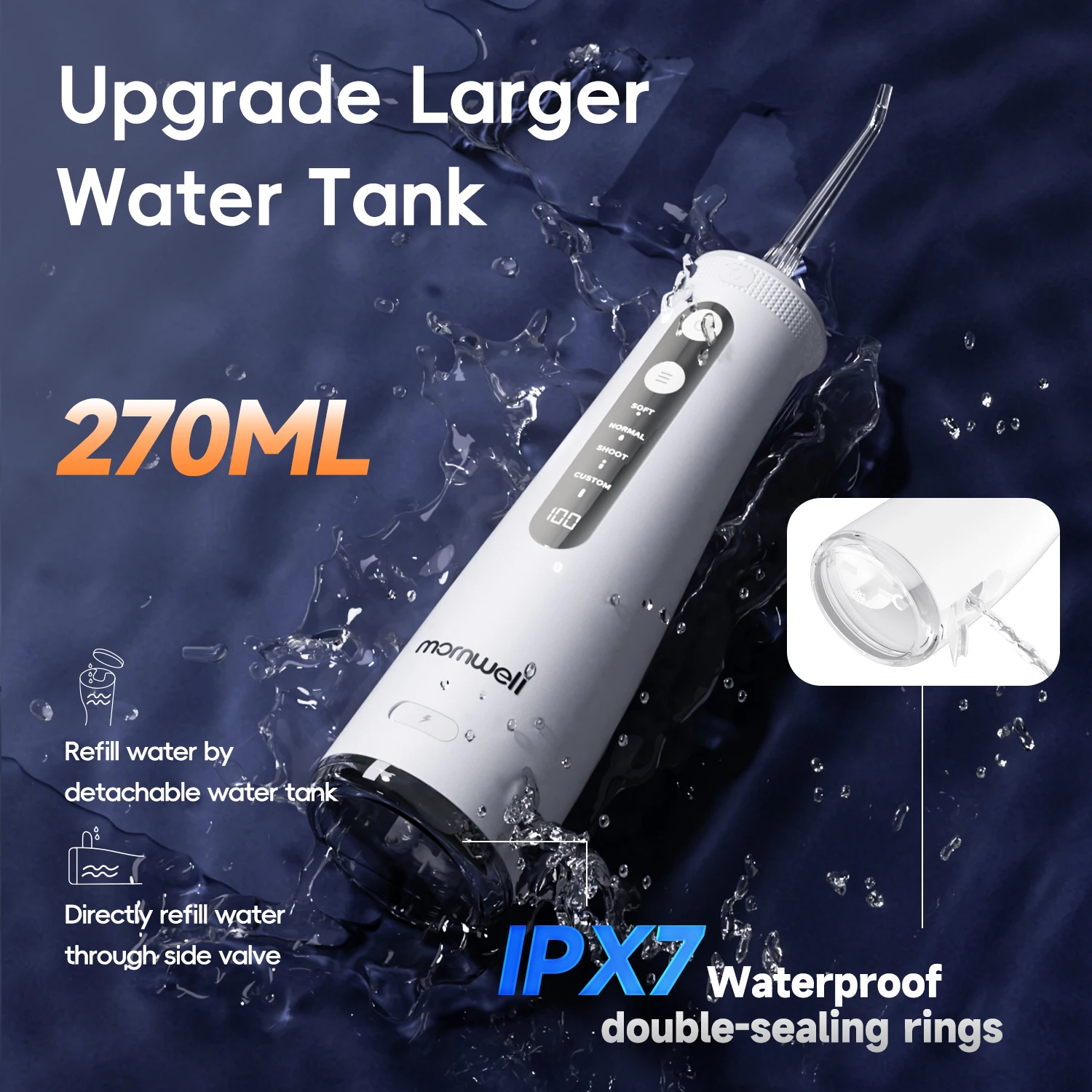 Mornwell 5032 Miệng Irrigator Nha Khoa Làm Trắng Răng Đồ Gia Dụng Sonic Nước Flosser 270ML Bình Răng Bụi Nha Khoa Nước
