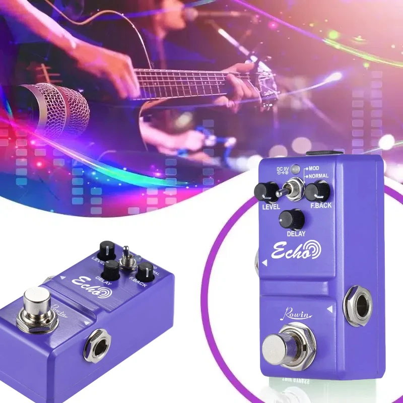 Rowin NANO Super Mini กีตาร์ Delay Echo Analog Bass Delay Effector สําหรับกีตาร์เบสอุปกรณ์เสริมสีม่วง