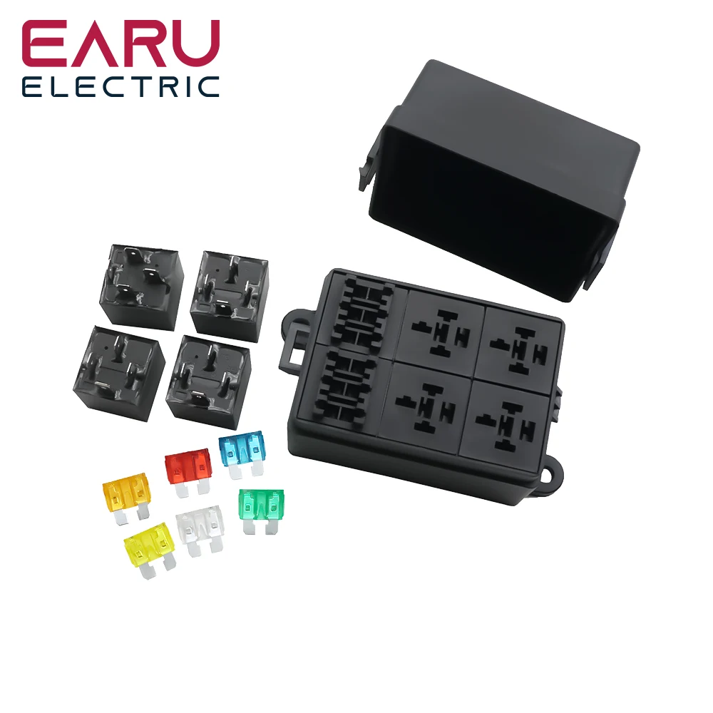 Earu Automotive 6-way fuse box with relay box assembly, 12 way 10 way 8 way modified circuit protection fuse box