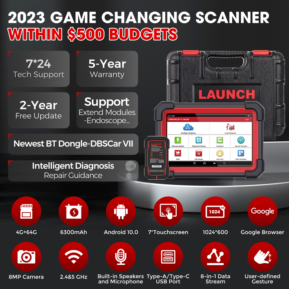 LAUNCH X431 CRP919E BT Outil de diagnostic de voiture Système complet 31+ Réinitialiser Codage de l'ECU Contrôle bidirectionnel CANFD DOIP FCA Analyseur OBD2 tools outils mecanique valise diagnostique automobile