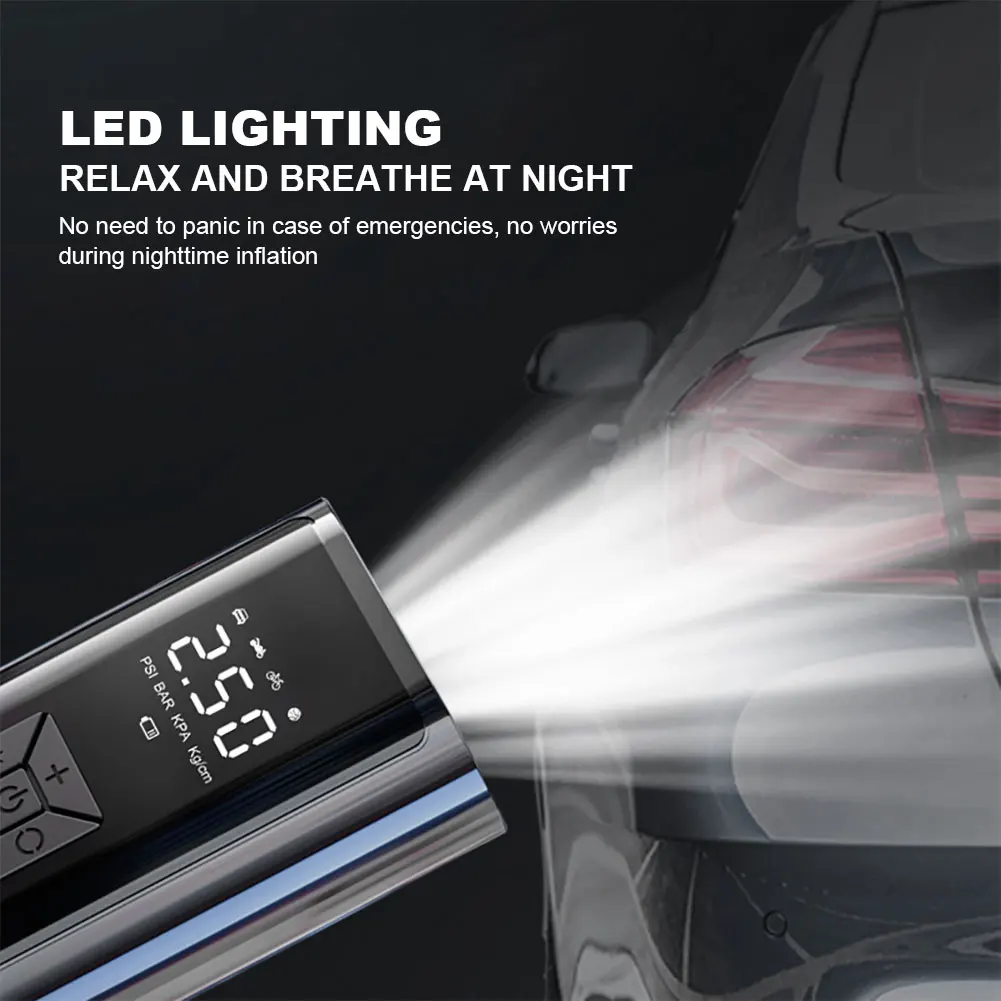 Bomba de aire Digital con luz LED, Inflador de neumáticos inalámbrico, compresor de aire, medidor de presión de neumáticos portátil, pantalla LCD, 150PSI, 120W