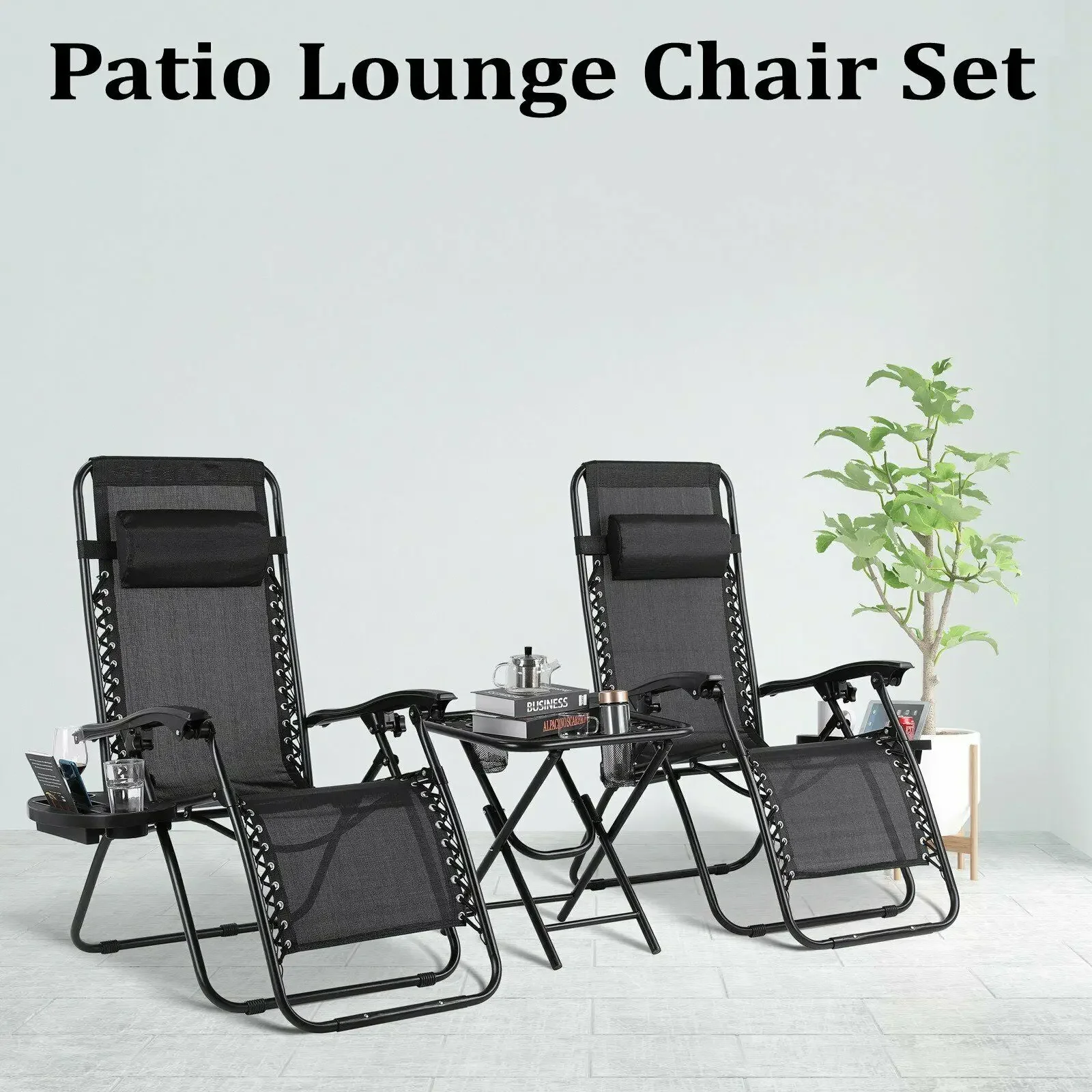 Homfa – ensemble de chaises longues de jardin avec Table pliante, chaise inclinable réglable à gravité zéro, siège intérieur/extérieur