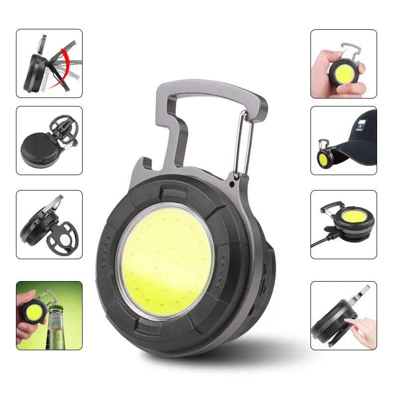Tragbare Cob Schlüssel bund Taschenlampe LED Mini Arbeits scheinwerfer Flutlicht Typ C wiederauf ladbare Flaschen öffner Outdoor Camping Licht