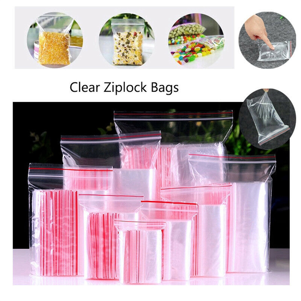 Sacos Ziplock Resealable, plástico transparente, poli, auto selo, pacote fresco, reclosable, multi tamanho, armazenamento de alimentos, 100 Pcs Pack, 5-12 Wire