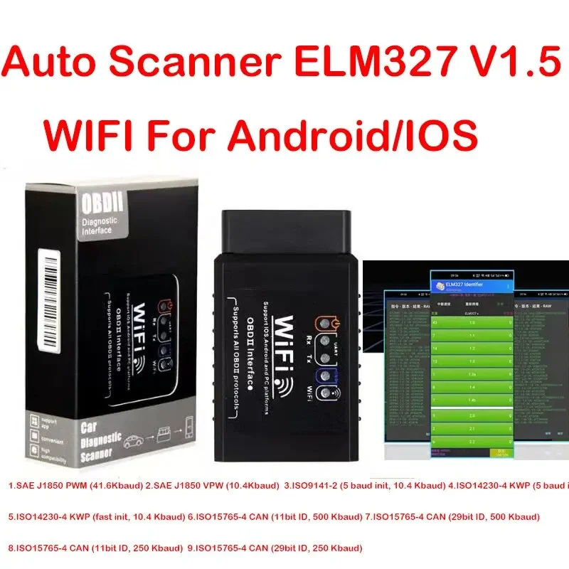 Obd2 wifi elm327 v 1.5 scanner para iphone ios/android auto obdii obd 2 odb ii elm 327 v1.5 leitor de código wi-fi ferramenta de diagnóstico