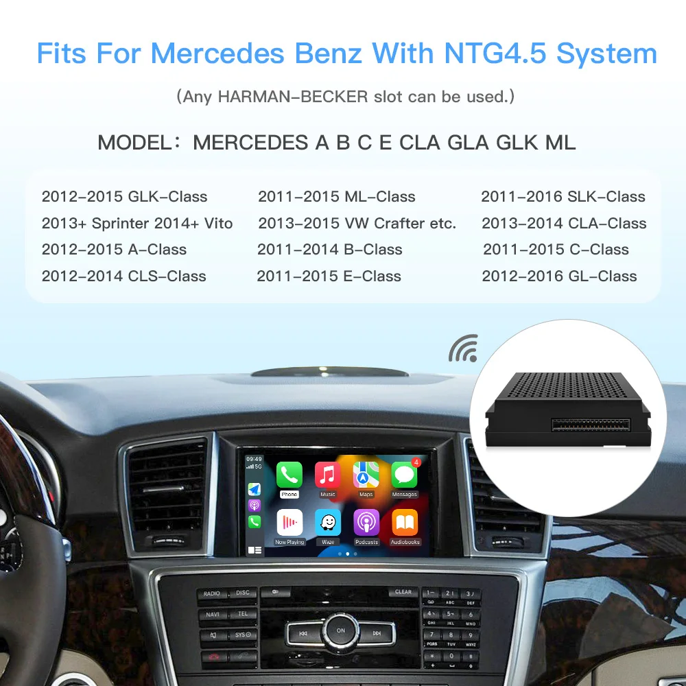 CARABC Wireless CarPlay dla Mercedes Benz Android lusterko samochodowe Link funkcja modele A, B, C, E, CLA, GLA, GLK, ML, NTG4.5