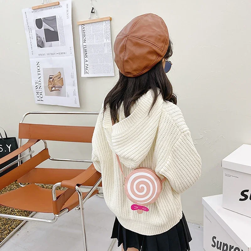 Dễ Thương Trẻ Em Nhỏ Túi Tròn Thời Trang Lollipop Hoa Văn Nữ Túi Đeo Vai Cậu Bé Gái, Chất Liệu Da PU Túi Trẻ Em Đồng Xu ví