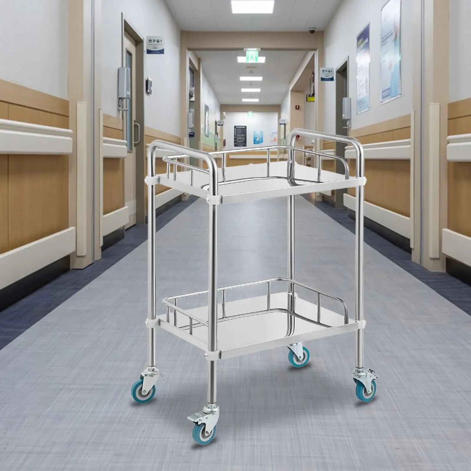 Carrello di utilità da laboratorio in acciaio inossidabile a 2 strati con ruote bloccabili carrello di utilità per la riparazione della cucina attrezzatura da laboratorio clinica del salone