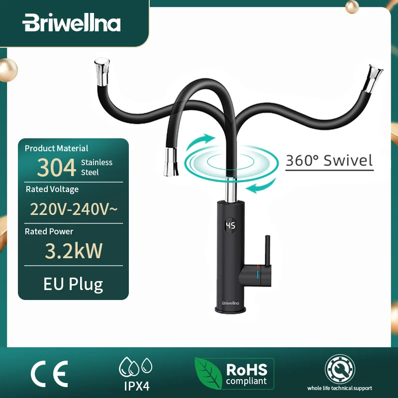 Briwellna Elektrischer Warmwasserbereiter, 220 V, 2-in-1, Küchenarmatur, Durchlauferhitzer, Wasserhahn, fließender elektrischer Wasserhahn, Dusche, Geysir