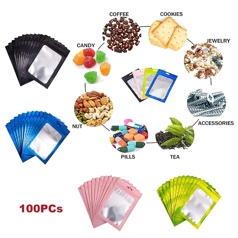 100 Chiếc Lá Phẳng Khóa Túi Muối Tắm Túi Đựng Mỹ Phẩm Một Mặt Trong Suốt Mini Dày Mylar Túi Có Thể Thu Hồi Lại Mùi chống Cho