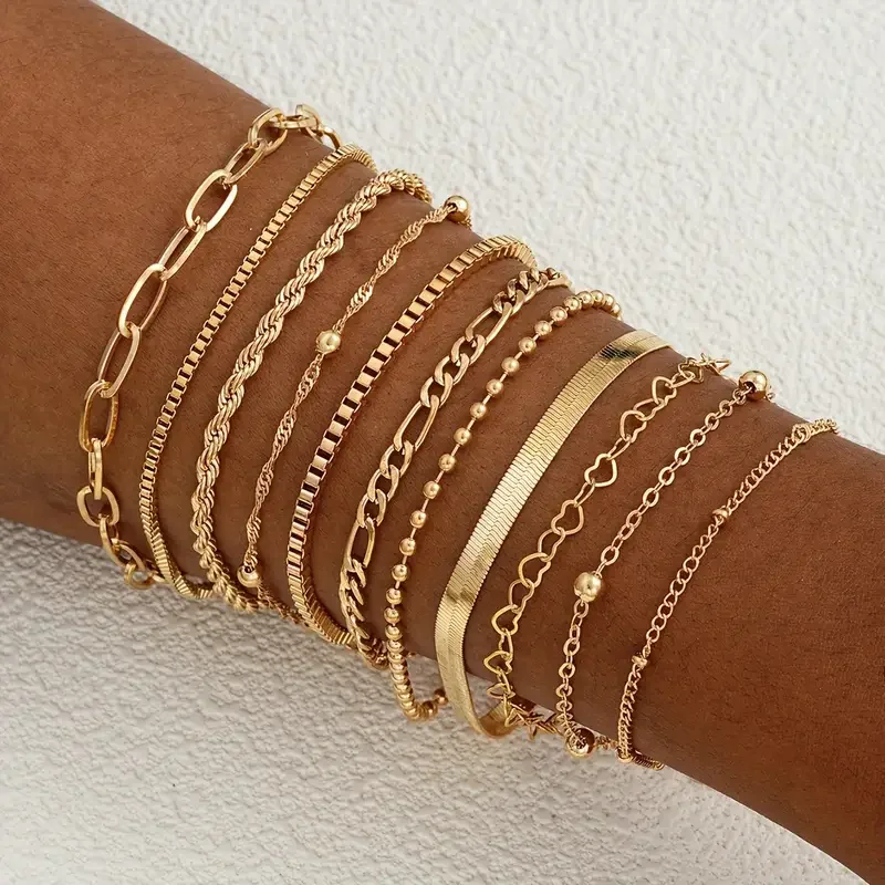 11pcs Chic สร้อยข้อมืองูชุดผู้หญิง Boho Elegant Heart Geometric CHAIN วันหยุดวันที่ Casual เครื่องประดับของขวัญ 2025