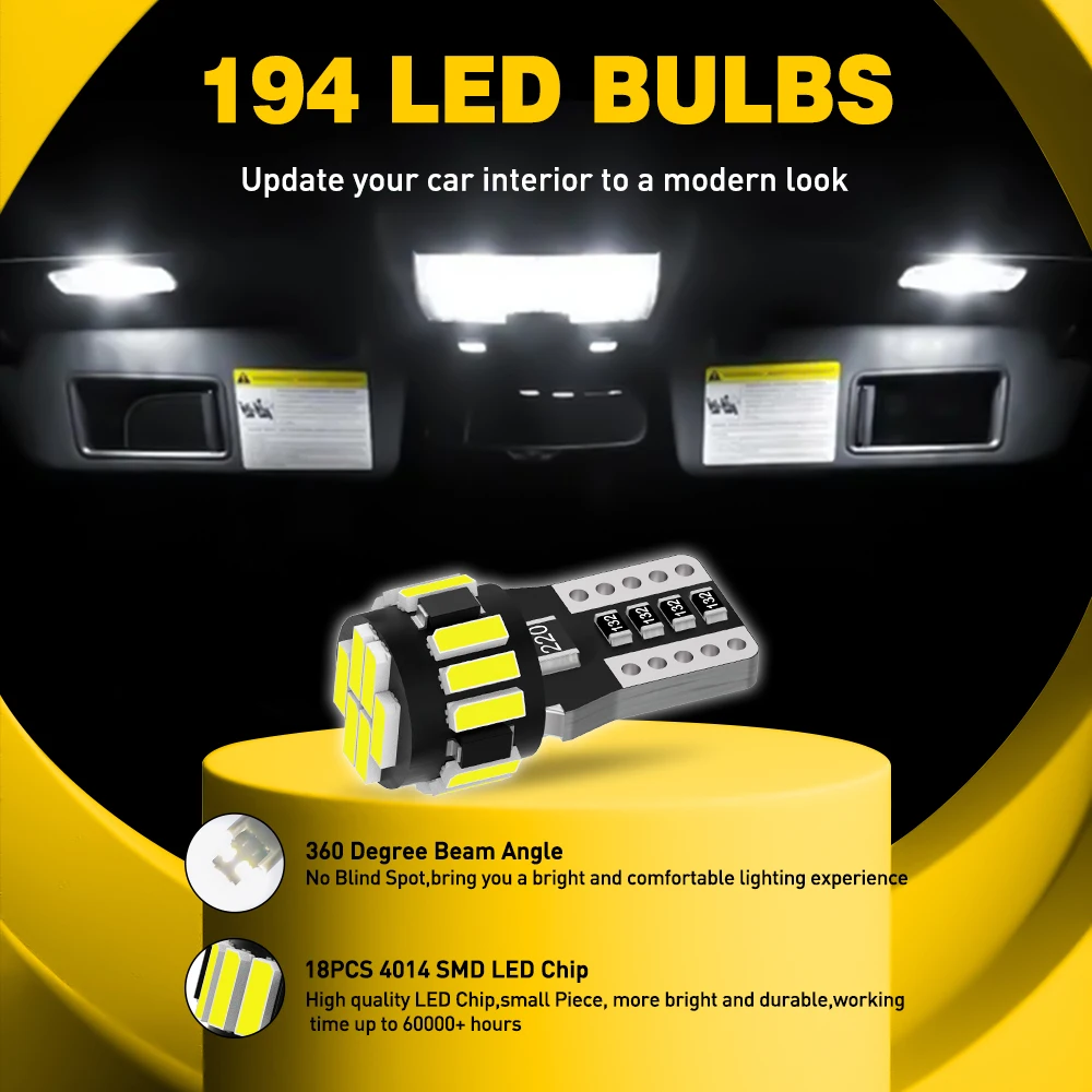 AUXITO 10/8/6/4/2Pcs Canbus T10 W5W 194 501 Led No Error 5W5 Car Interior Light SMD 4014 Chip Pure White Instrument Lights Bulb