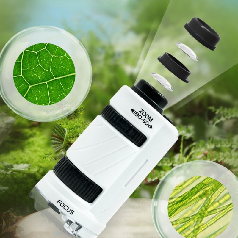 เด็กวิทยาศาสตร์ Stem ของเล่นกล้องจุลทรรศน์แบบใช้มือถือชุด 60-180x การศึกษาชีวภาพกล้องจุลทรรศน์พ็อกเก็ต LED Light กลางแจ้งของเล่นเด็ก