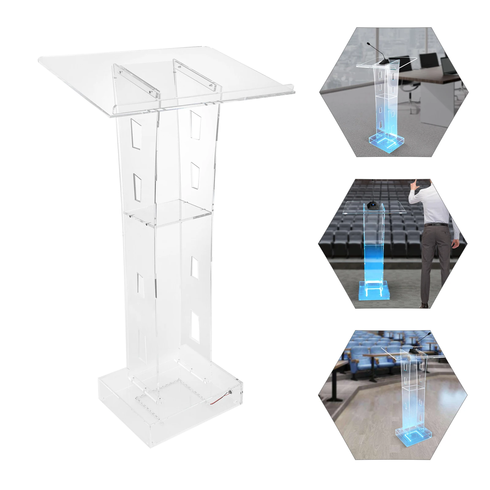 Scrivania trasparente con podio in acrilico da 23,62 x 15,74 pollici con luce a LED per ufficio della chiesa