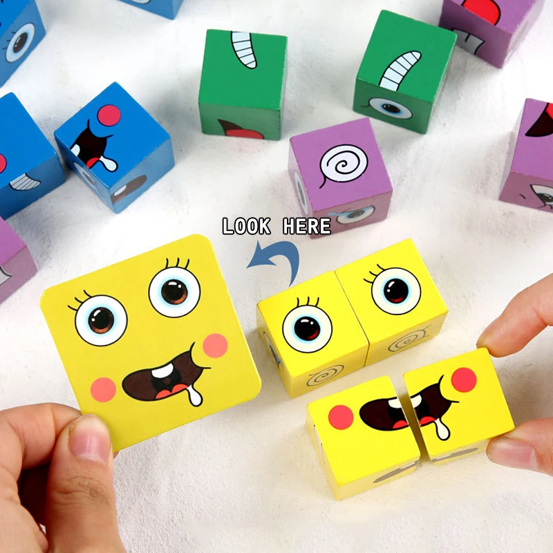 Kinder Gesicht Ändern Ausdruck Puzzle Bausteine Montessori Cube Tisch Spiel Spielzeug Frühen Pädagogisches Spielzeug für Kinder Geschenke