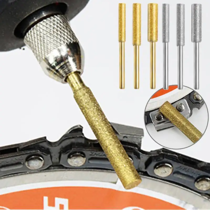 Afilador de motosierra cilíndrico recubierto de diamante, 3 uds., 4/4, 8/5,5mm, afilador de sierra de cadena, tallado, molienda, accesorios de herramientas eléctricas